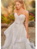 Strapless Beaded Ivory Lace Tulle Wedding Dress With Detachable Train
